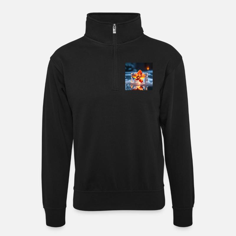 Orchidée - Sweat col montant zippé unisexe - noir