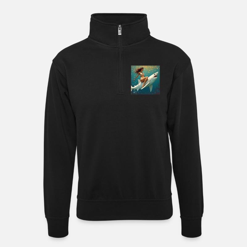 Hai reiten - Unisex Pullover mit Zip-Kragen - Schwarz
