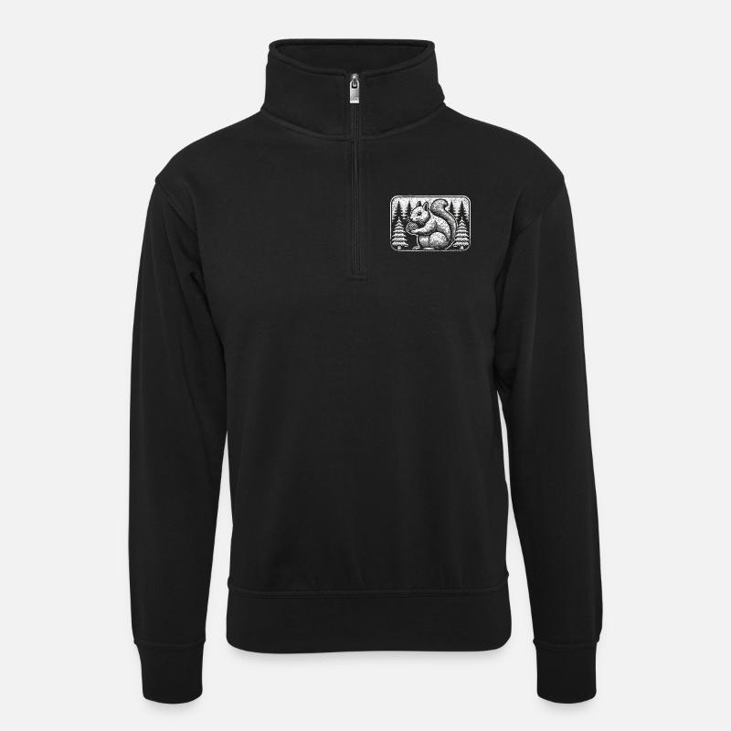 Eichhörnchen - Unisex Pullover mit Zip-Kragen - Schwarz