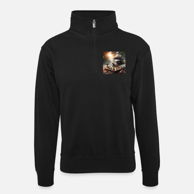 Sloth Wanderer Chess - Unisex sweater with zip collar - black