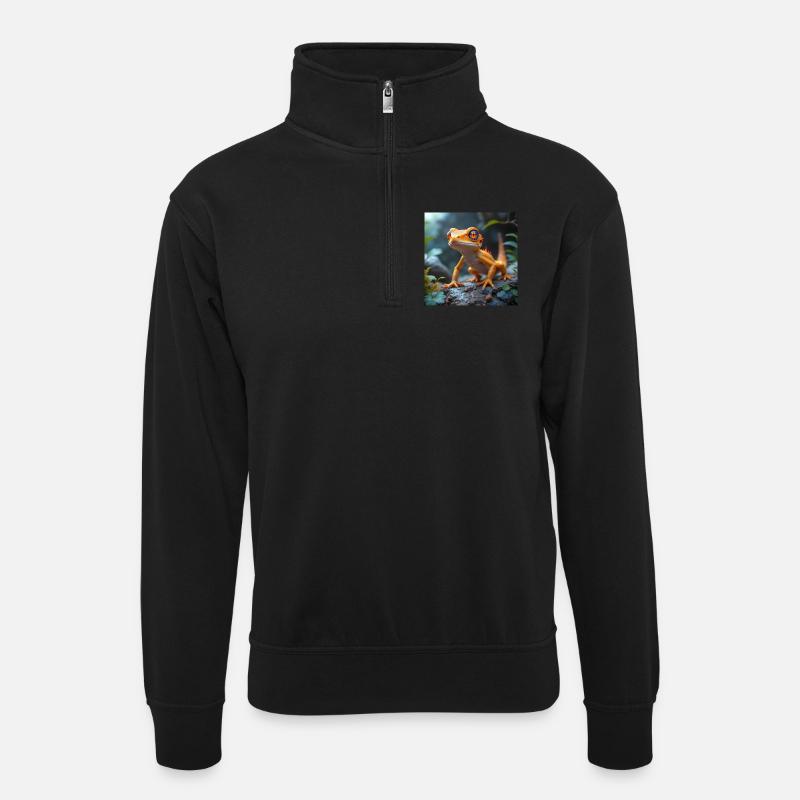Gekkonius - Unisex Pullover mit Zip-Kragen - Schwarz