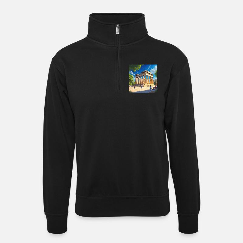 Parthenon - Unisex Pullover mit Zip-Kragen - Schwarz