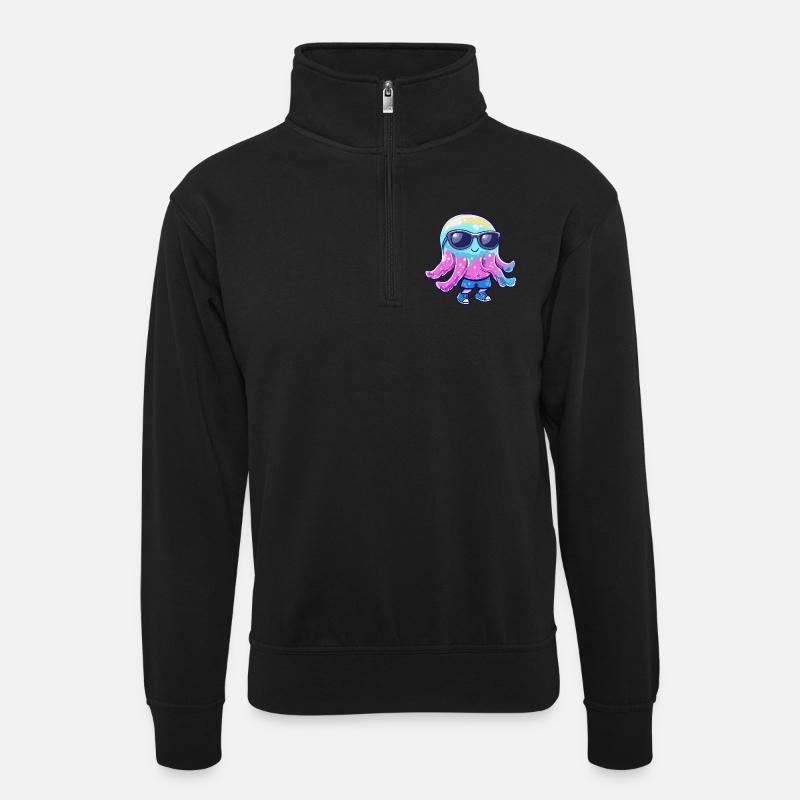 Qualle Cool Sommer - Unisex Pullover mit Zip-Kragen - Schwarz