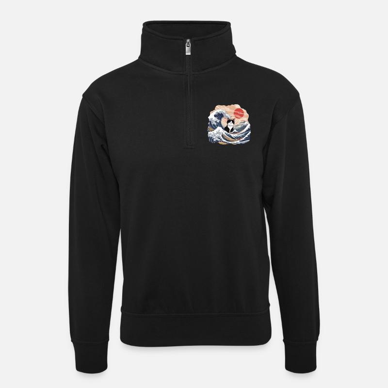 Vage Katze - Unisex Pullover mit Zip-Kragen - Schwarz