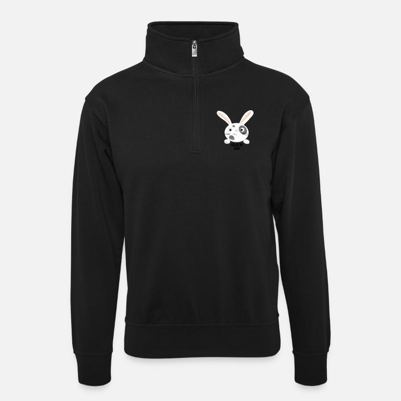 Hello you rabbit - Unisex sweater with zip collar - black