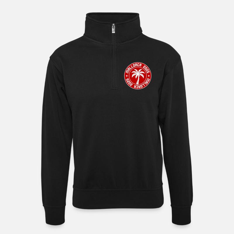 Mallorca 2025 Palme - Unisex Pullover mit Zip-Kragen - Schwarz