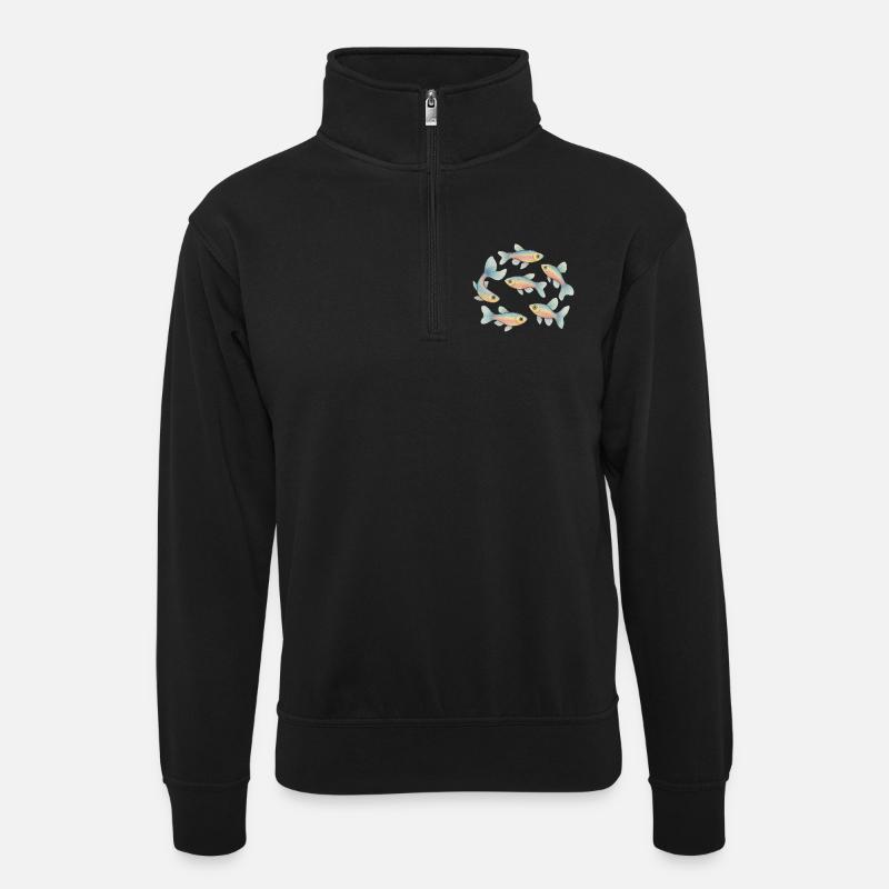 Pastel fish in a shoal - Unisex sweater with zip collar - black