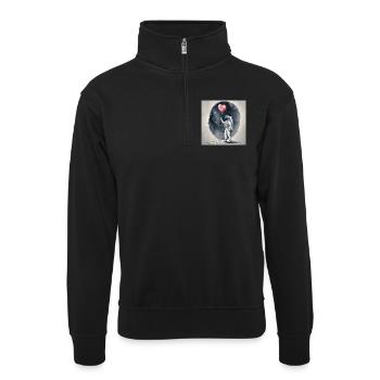 Astronaut auf Mond mit rotem Ballon in Herzform - Unisex Pullover mit Zip-Kragen - Schwarz - Vorne