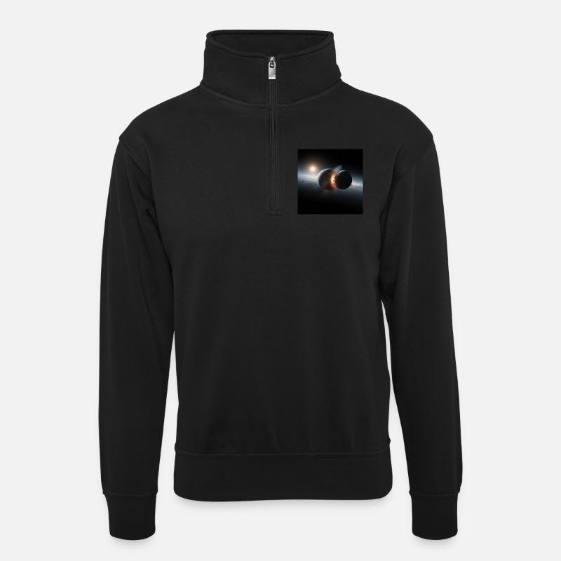 Kosmisches Eclipse Design - Unisex Pullover mit Zip-Kragen - Schwarz