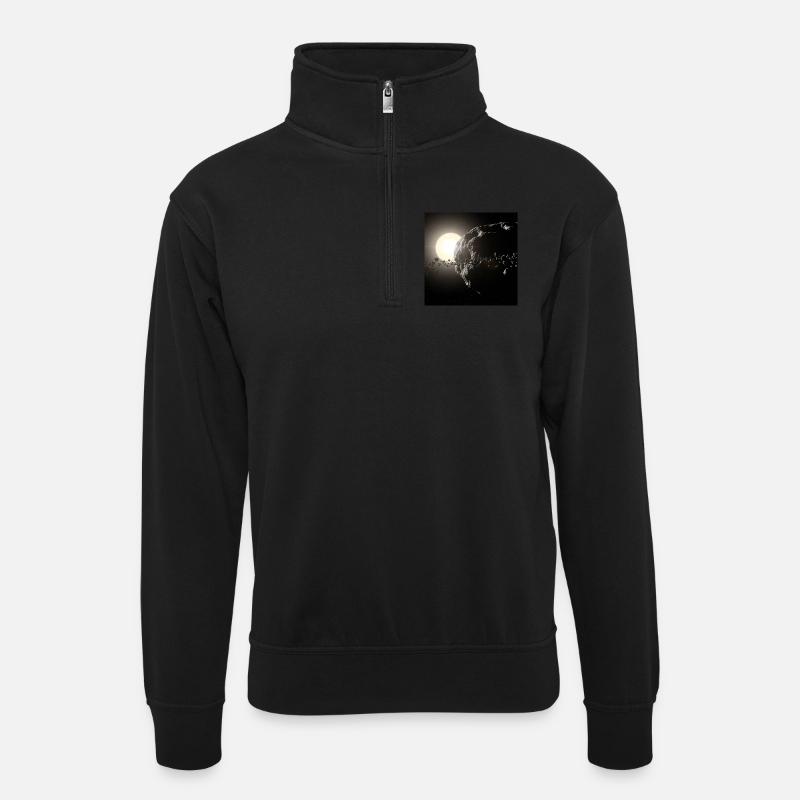Mond und Sternenhimmel - Unisex Pullover mit Zip-Kragen - Schwarz