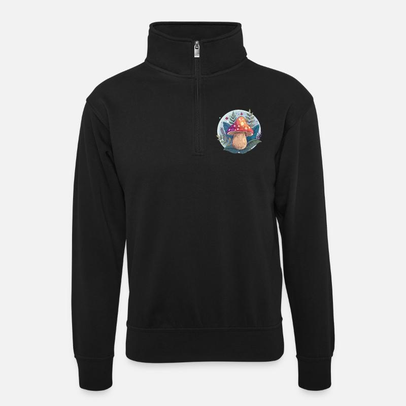 Flowers,toadstool,mushroom,forest,illustration - Unisex sweater with zip collar - black