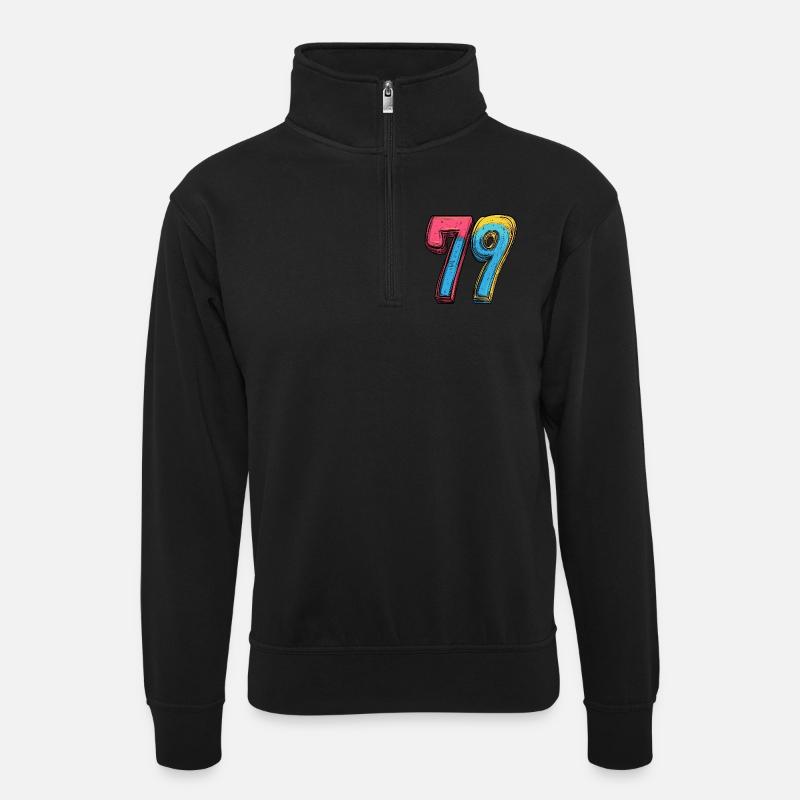 79 Zahl Comic - Unisex Pullover mit Zip-Kragen - Schwarz