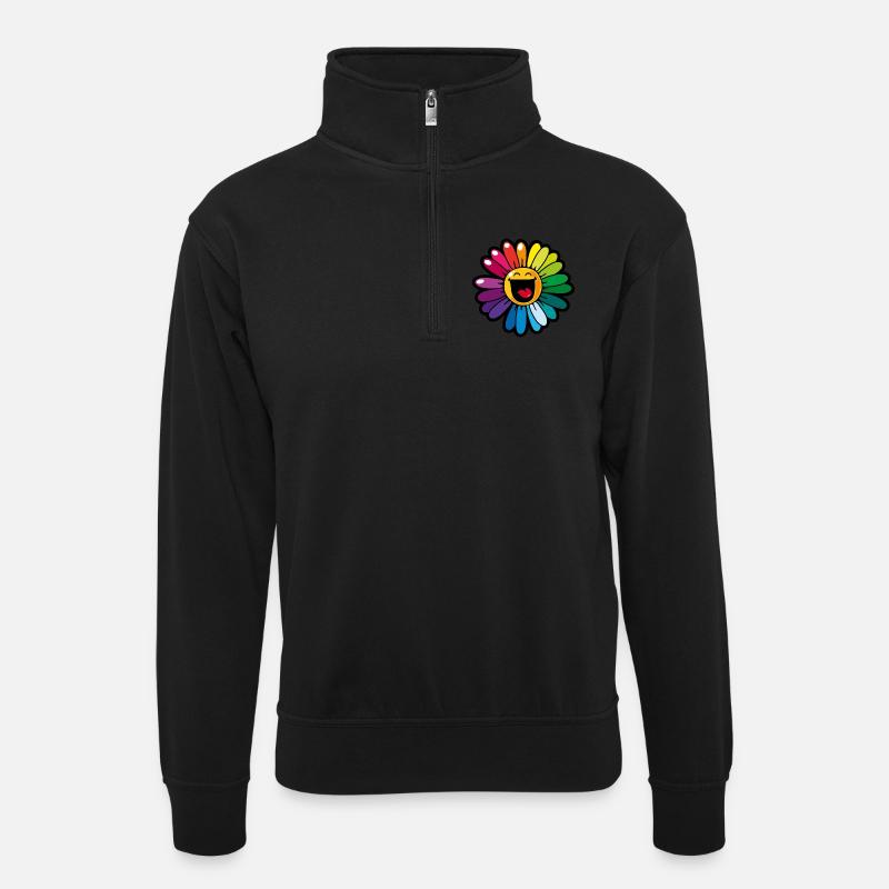 Smiley Colourful Daisy - Unisex Pullover mit Zip-Kragen - Schwarz