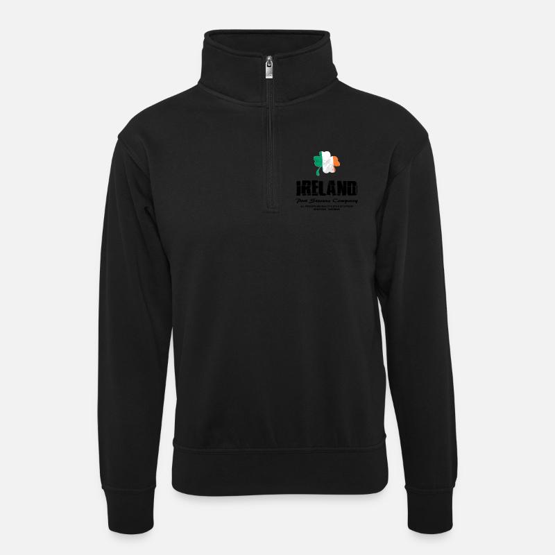Kleeblatt - Irland Flagge - Unisex Pullover mit Zip-Kragen - Schwarz