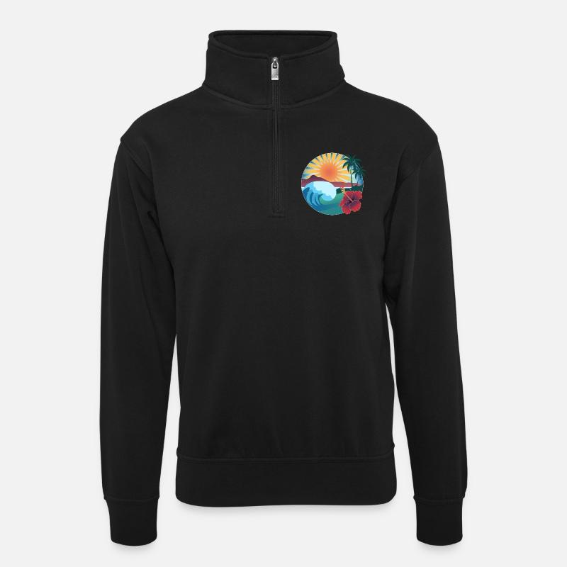 Vibes of Hawaii - Unisex Pullover mit Zip-Kragen - Schwarz