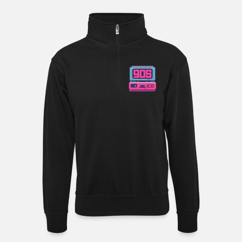 90s Radio Logo - Unisex Pullover mit Zip-Kragen - Schwarz