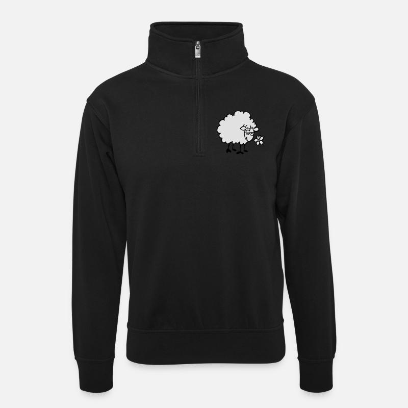 Mouton avec fleur - Sweat col montant zippé unisexe - noir