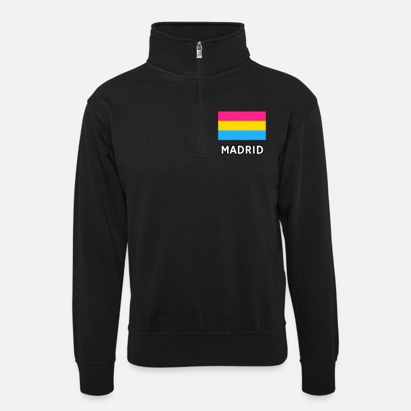 Pan Pride Drapeau Madrid - Sweat col montant zippé unisexe - noir