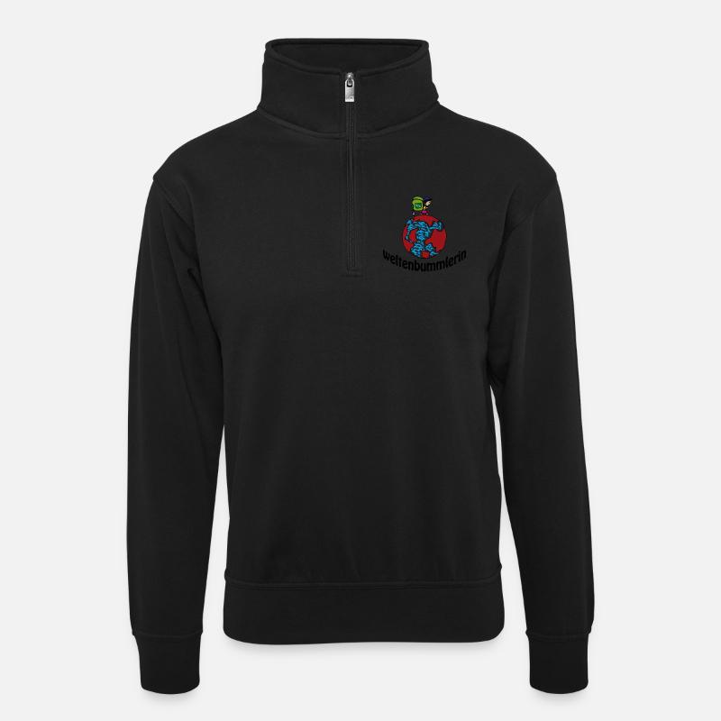Weltenbummlerin - Unisex Pullover mit Zip-Kragen - Schwarz