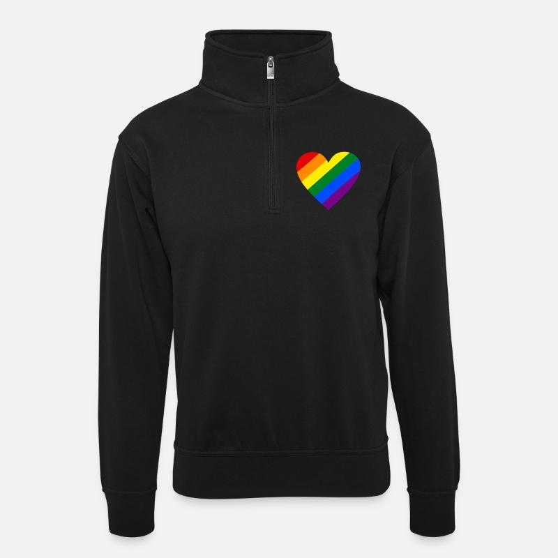 Rainbow Heart - Unisex sweater with zip collar - black