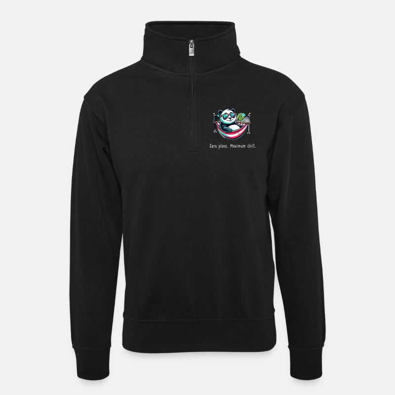 Panda Zero Plans - Unisex Pullover mit Zip-Kragen - Schwarz