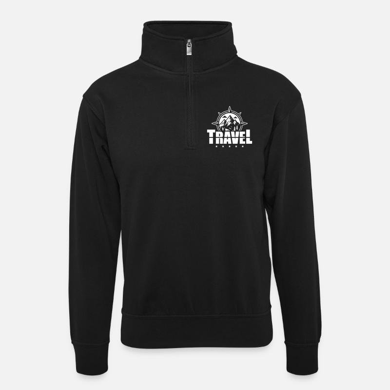 Travel Kompass Berge - Unisex Pullover mit Zip-Kragen - Schwarz