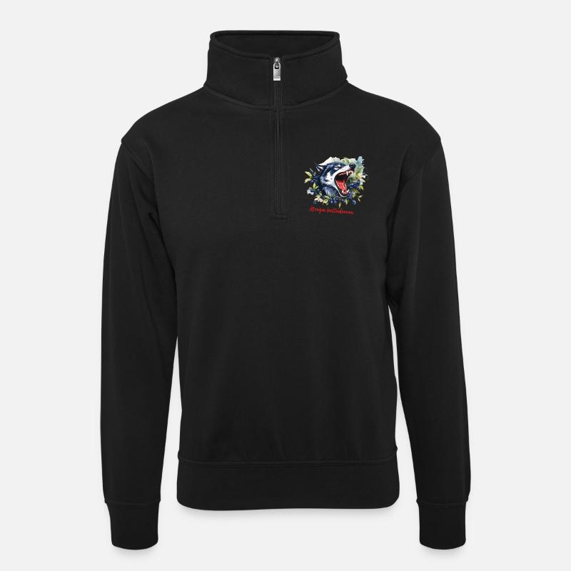 Wolfsbeere – Atropa belladonna - Unisex Pullover mit Zip-Kragen - Schwarz