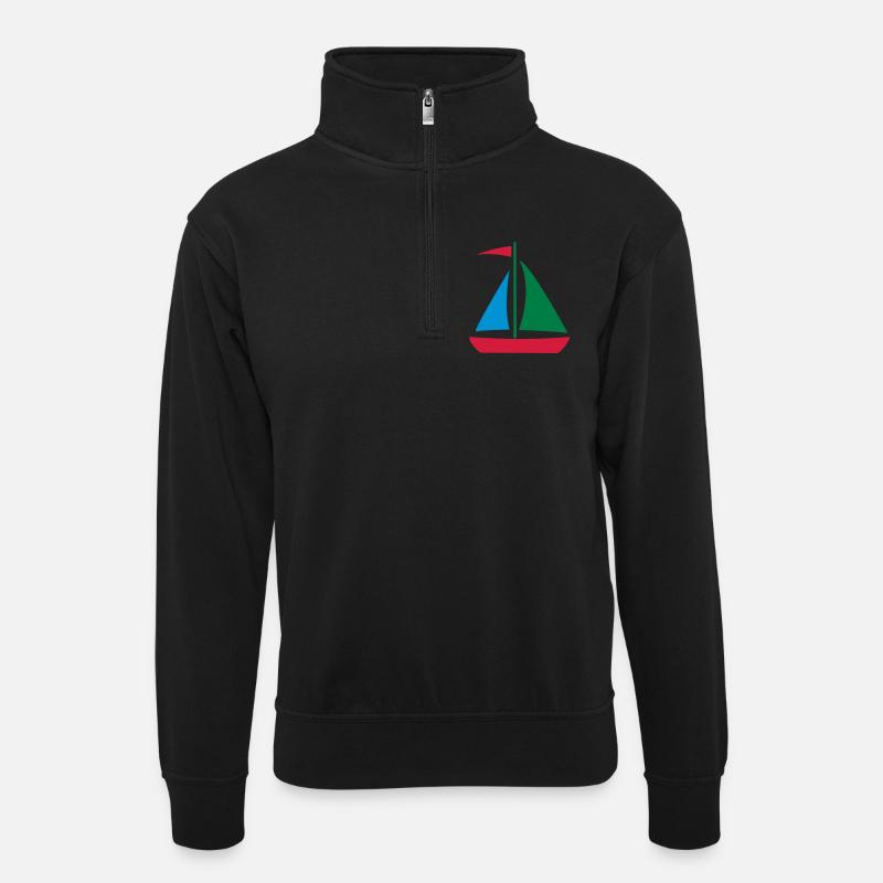 Segelboot_2_3clr - Unisex Pullover mit Zip-Kragen - Schwarz