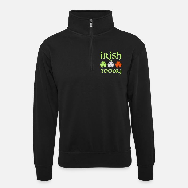 irish today - Unisex Pullover mit Zip-Kragen - Schwarz