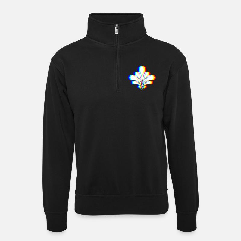 EDM - Blume - Glitch Rave Style - Unisex Pullover mit Zip-Kragen - Schwarz