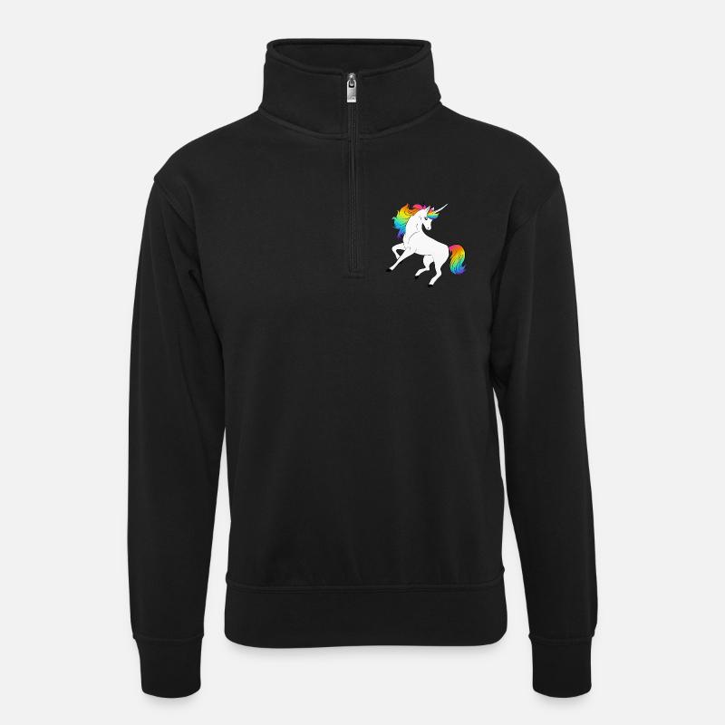 Einhorn - Unisex Pullover mit Zip-Kragen - Schwarz