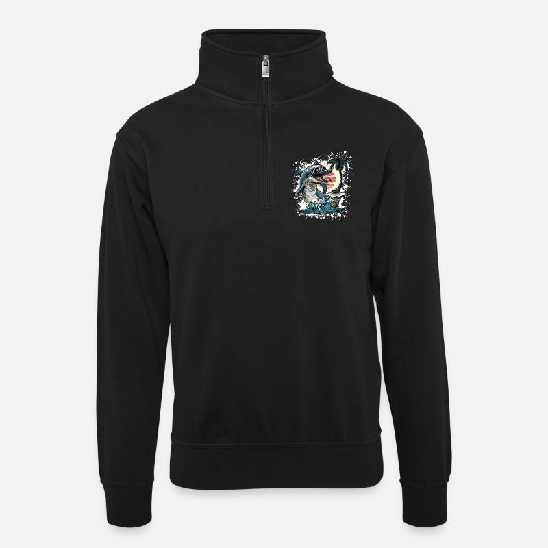 Delfin Sommer Urlaub - Unisex Pullover mit Zip-Kragen - Schwarz