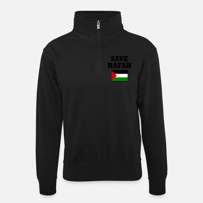 Save rafah - Unisex Pullover mit Zip-Kragen - Schwarz