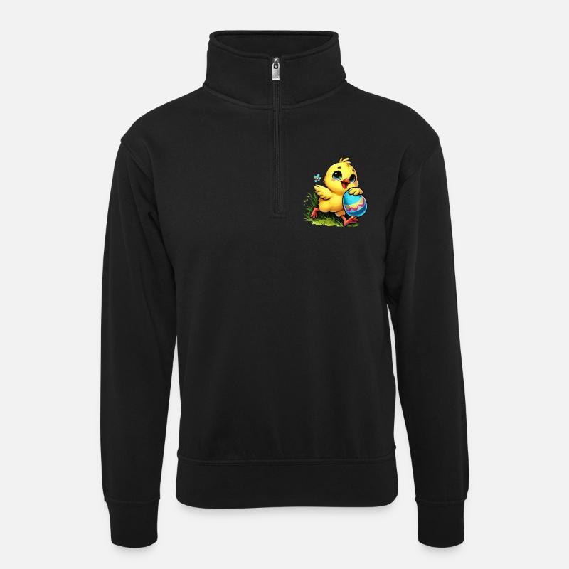kuecken - Unisex Pullover mit Zip-Kragen - Schwarz