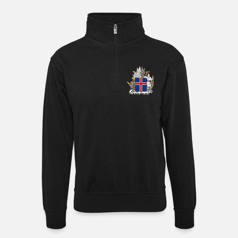 Iceland coat arms - Unisex Pullover mit Zip-Kragen - Schwarz