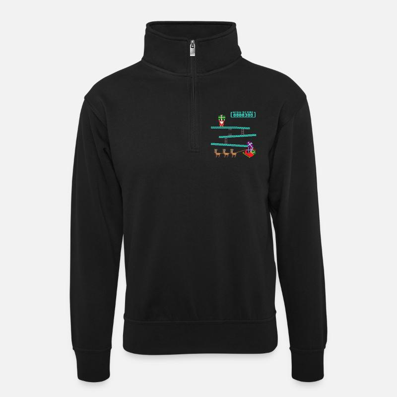 Santa Kong - Unisex Pullover mit Zip-Kragen - Schwarz