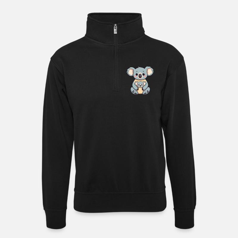 Koala mit Baby - Unisex Pullover mit Zip-Kragen - Schwarz