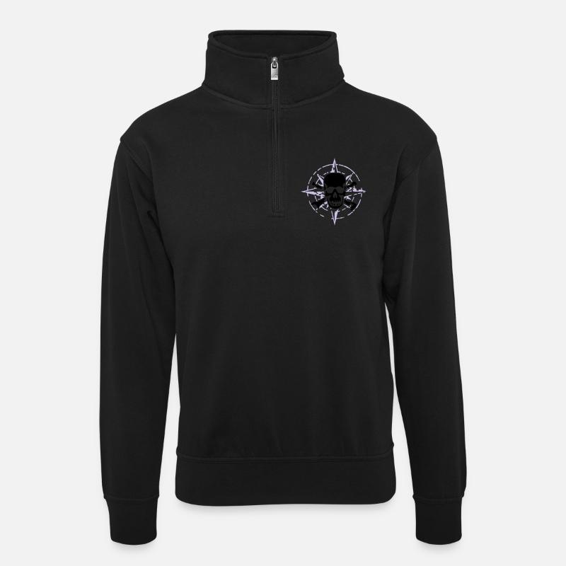 windrose_skull_02_a_2c - Sweat col montant zippé unisexe - noir