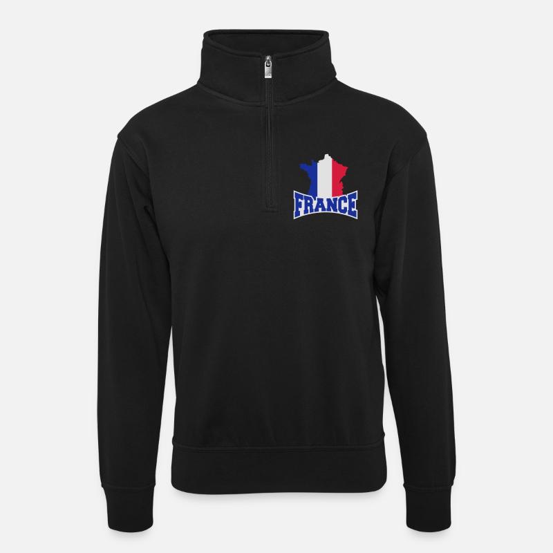France Map Logo - Unisex Pullover mit Zip-Kragen - Schwarz