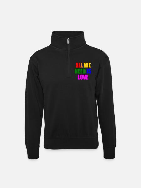 all we need is love - Unisex sweater with zip collar - black