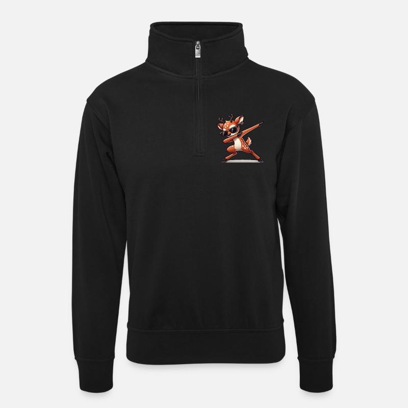 Deer Comic Dabbing - Unisex sweater with zip collar - black
