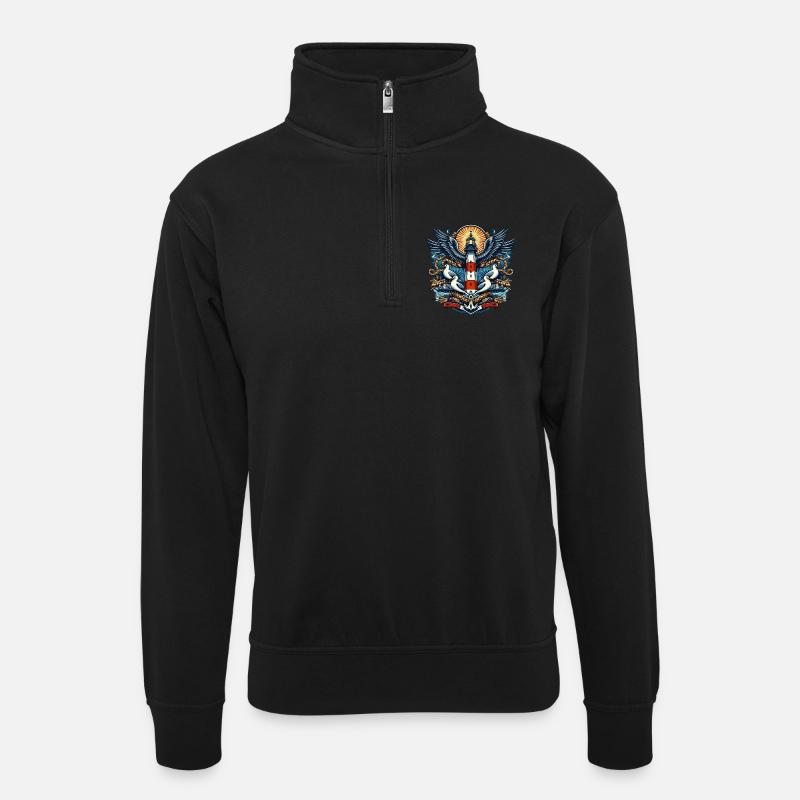 Leuchtturm mit Möwen - Unisex Pullover mit Zip-Kragen - Schwarz