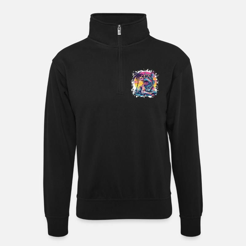 Pig Summer Wild Boar - Unisex sweater with zip collar - black