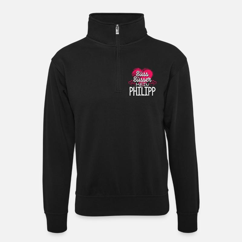 PHILIPP - süss - Unisex Pullover mit Zip-Kragen - Schwarz