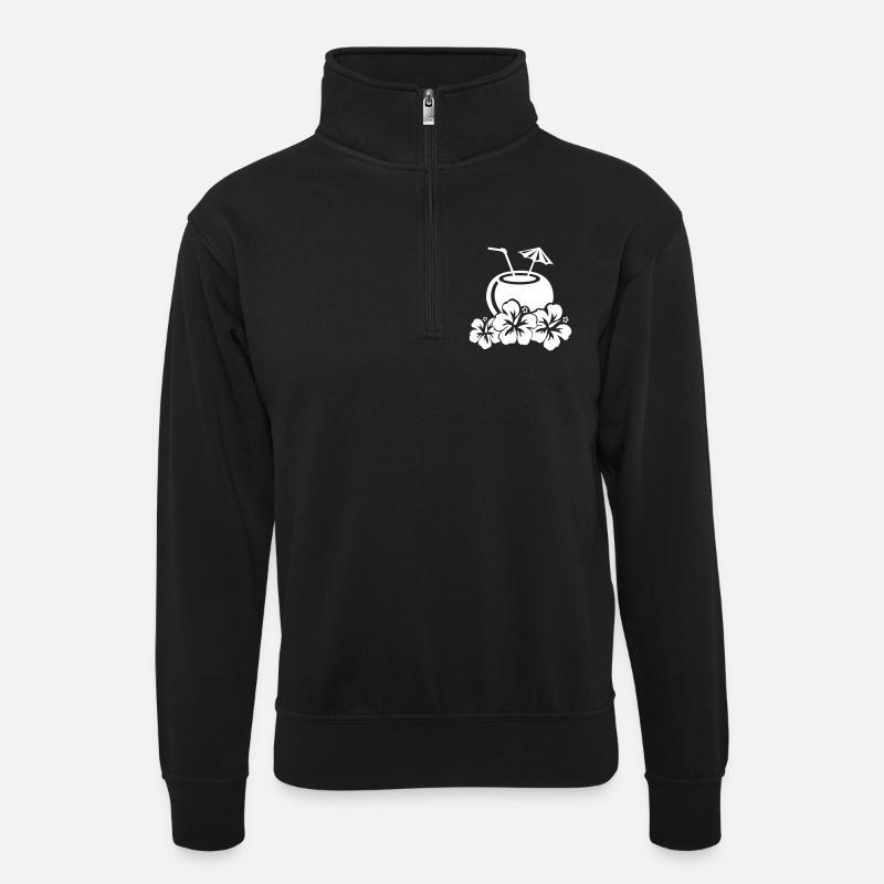 cocktail hibiskus - Unisex Pullover mit Zip-Kragen - Schwarz