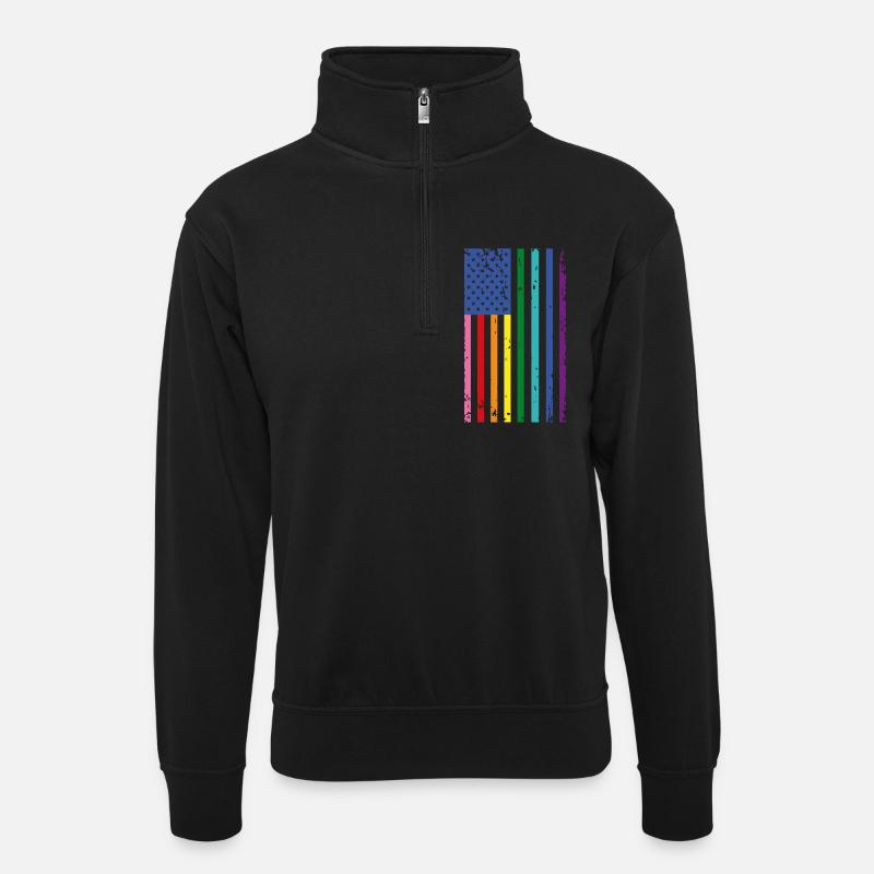 Drapeau arc-en-ciel des États-Unis - Sweat col montant zippé unisexe - noir