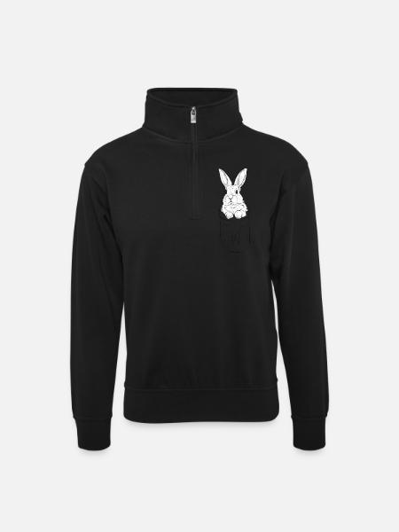 cute rabbit in bag - Unisex sweater with zip collar - black
