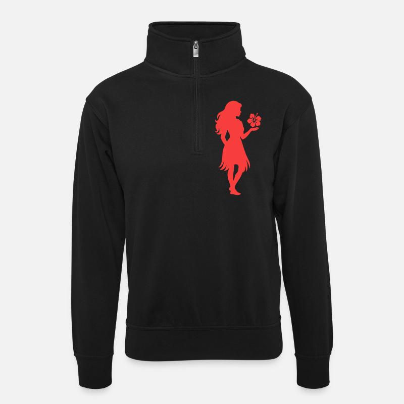tiki girl - Unisex Pullover mit Zip-Kragen - Schwarz