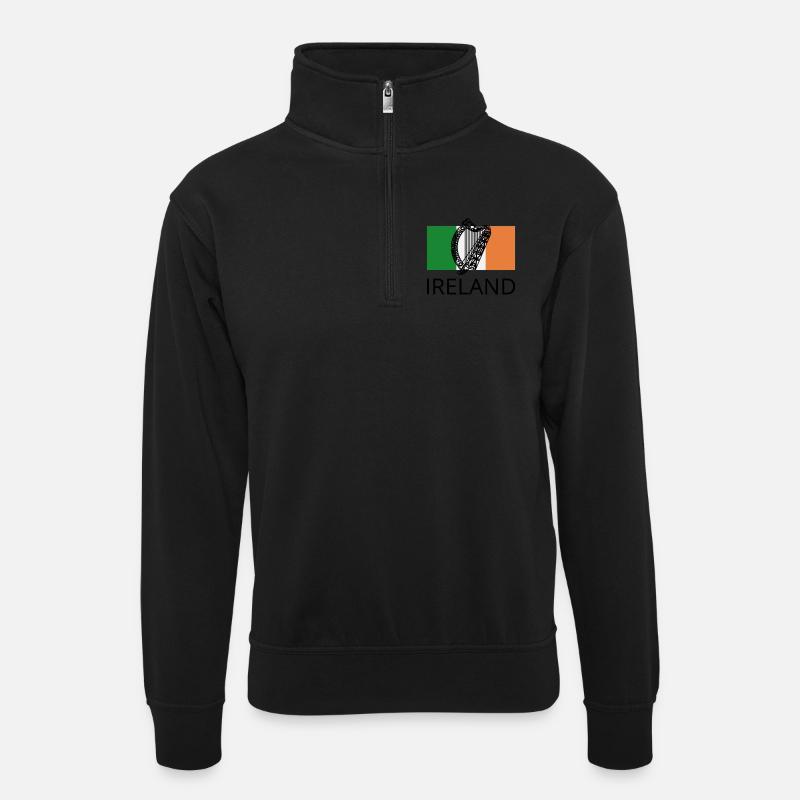 ireland - Unisex Pullover mit Zip-Kragen - Schwarz