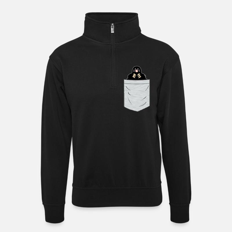 Maulwurf Brusttasche - Unisex Pullover mit Zip-Kragen - Schwarz